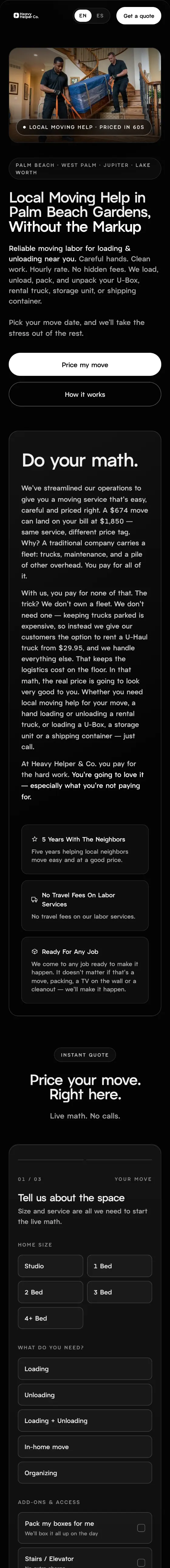 Heavy Helper & Co. instant quote on mobile: price your move with live math, no calls